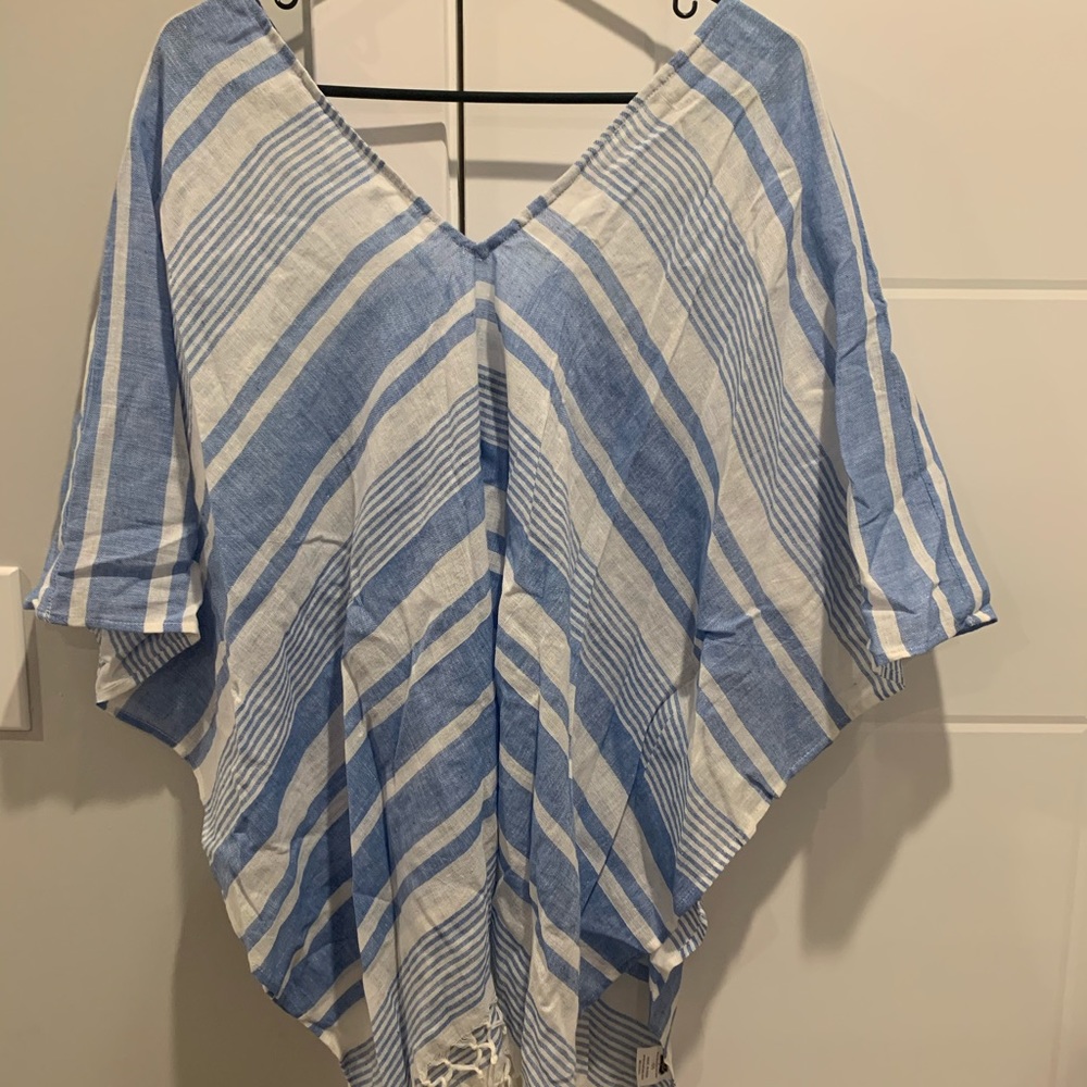 Blue and white poncho/cover up